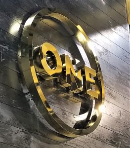 custom lobby logo sign metallic
